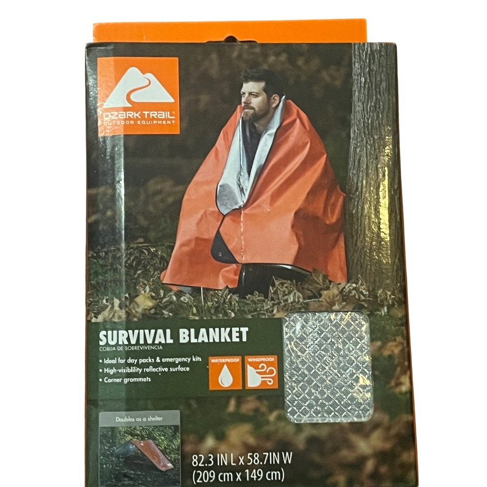 Ozark Trail Survival Blanket Orange Reflective Waterproof Windproof 82.3x58.7in
